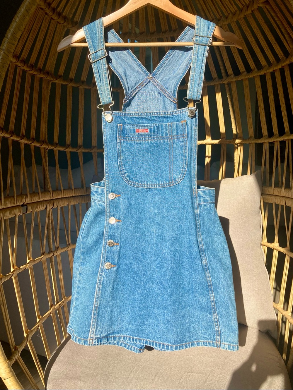 Vintage 90s Denim Overall Skort Romper Juniors 5/6 Squeeze Jeans Hong Kong